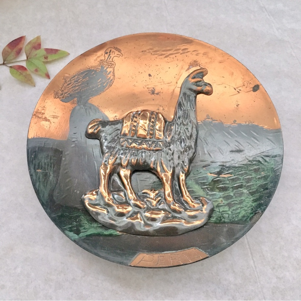 SOLD Vintage Llama Wall Decorative Plate Round Plaque from Peru | 6" W